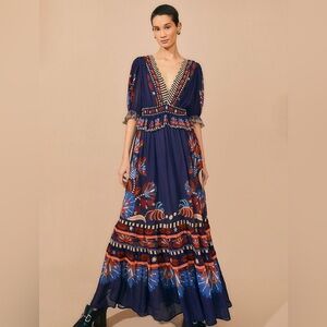 FARM Rio Navy and Red Floral Maxi Dress